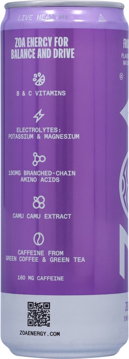 slide 8 of 14, ZOA Zero Sugar Frosted Grape Energy Drink 12 fl oz, 12 fl oz