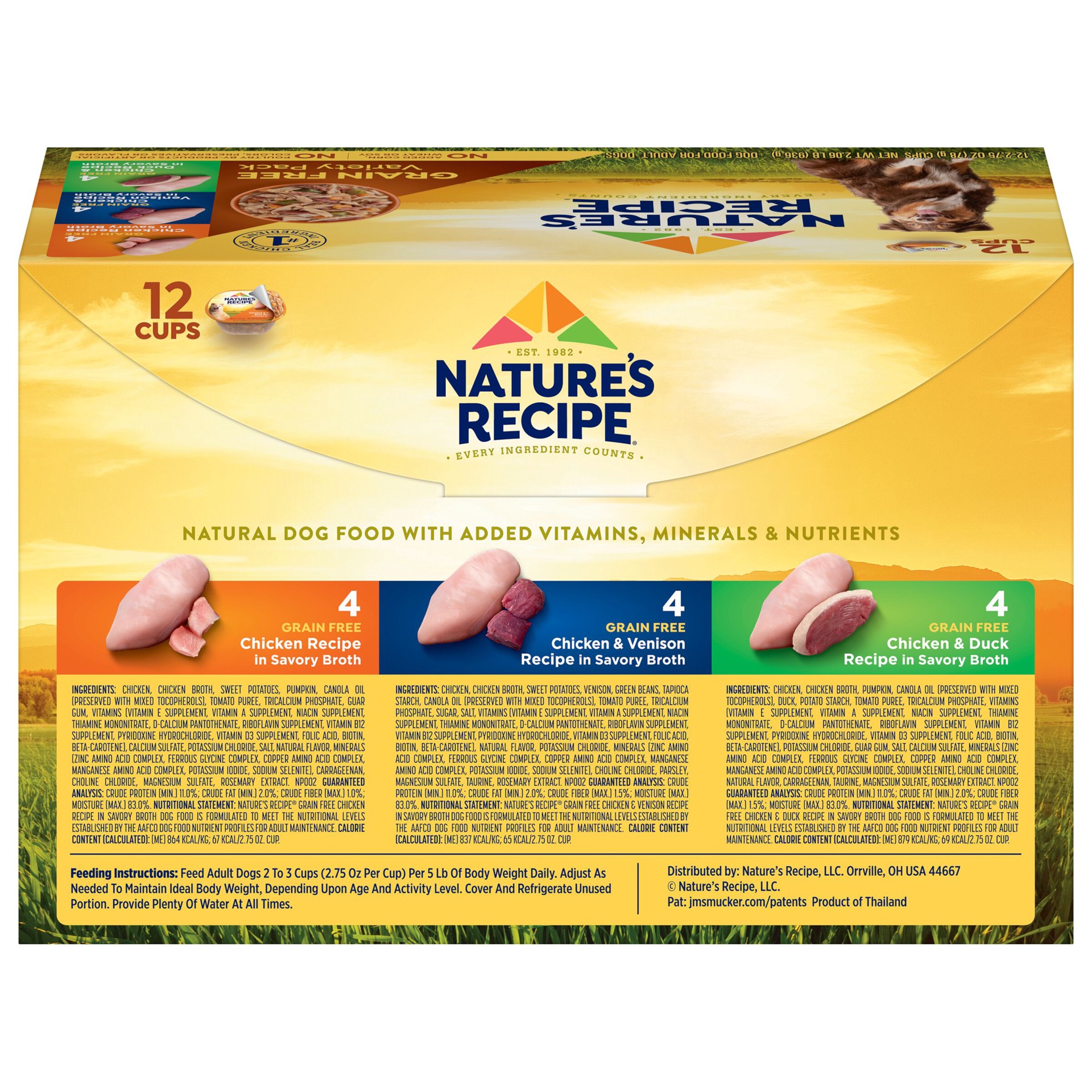 slide 6 of 9, Nature's Recipe Nature''s Recipe Grain Free Chicken Recipe, Chicken & Venison Recipe and Chicken & Duck Recipe in Savory Broth Variety Pack Wet Dog Food, 2.75 oz. Cup, 12 Count, 12 ct; 2.75 oz