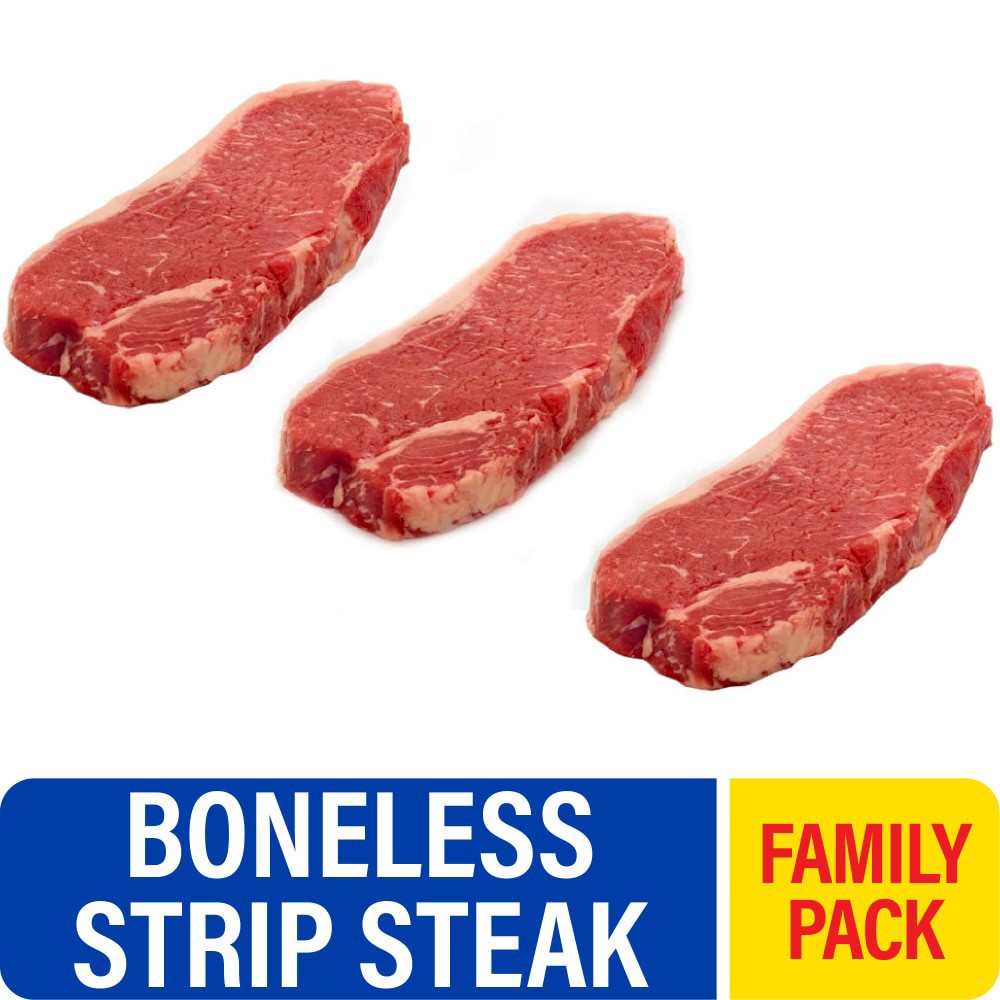 slide 1 of 5, Choice Boneless Beef Strip Steak Family Pack, per lb