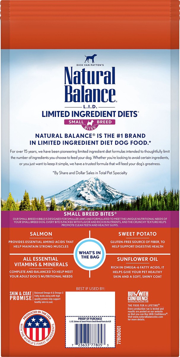 slide 4 of 5, Natural Balance L.I.D. Limited Ingredient Diets Small Breed Bites Grain Free Salmon & Sweet Potato Formula Dog Food 4 lb, 4 lb