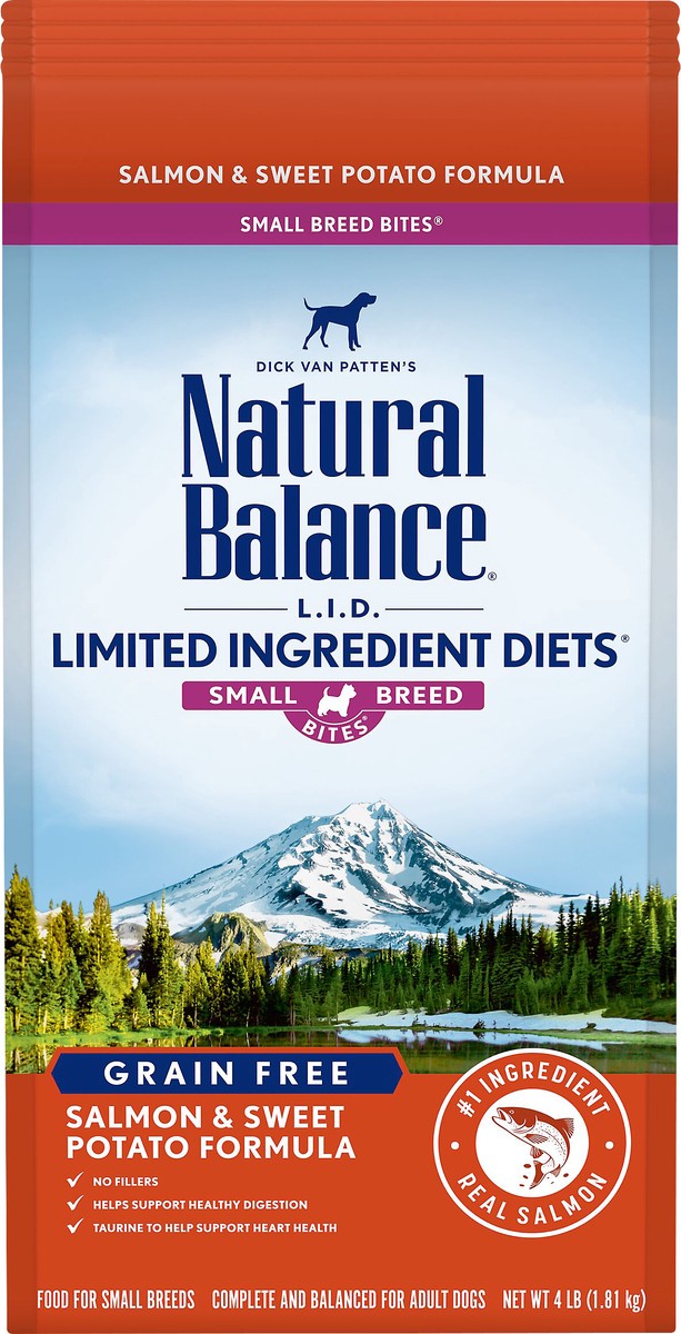 slide 3 of 5, Natural Balance L.I.D. Limited Ingredient Diets Small Breed Bites Grain Free Salmon & Sweet Potato Formula Dog Food 4 lb, 4 lb