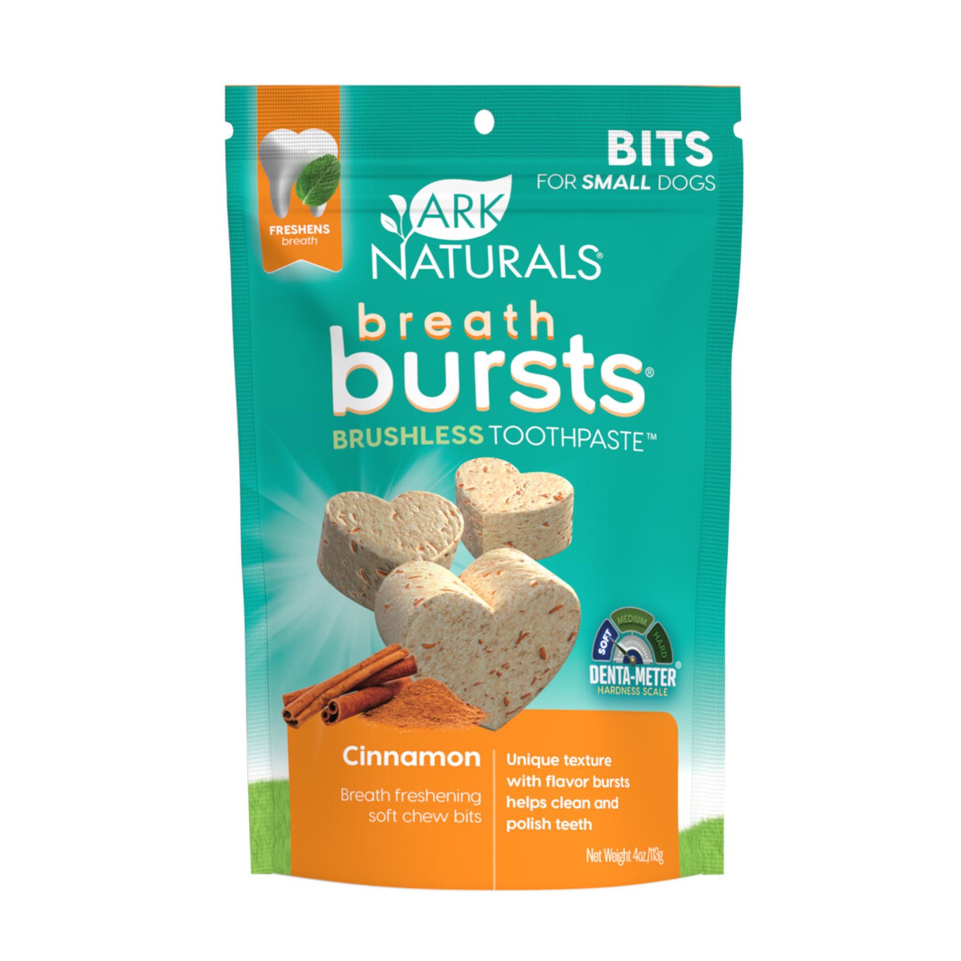 slide 1 of 1, Ark Naturals Breath Bursts Brushless Toothpaste Bites All Life Stage Dog Dental Treats - Cinnmon, 4 oz