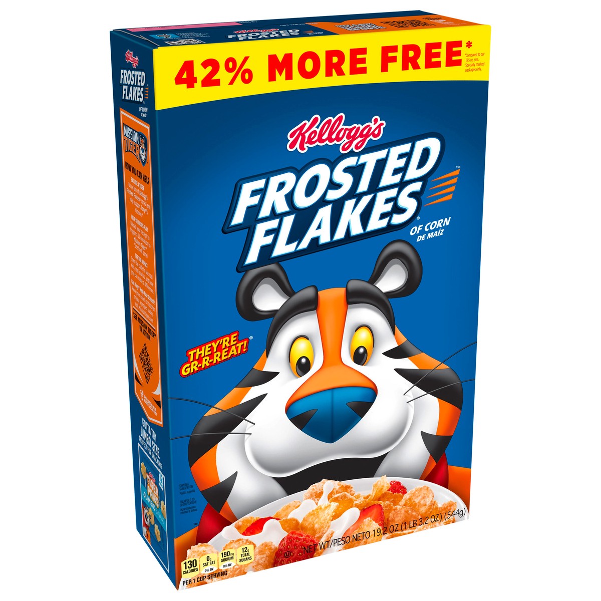 slide 7 of 8, Frosted Flakes Kellogg's Frosted Flakes Breakfast Cereal, 8 Vitamins and Minerals, Kids Snacks, Original, 19.2oz Box, 1 Box, 19.2 oz