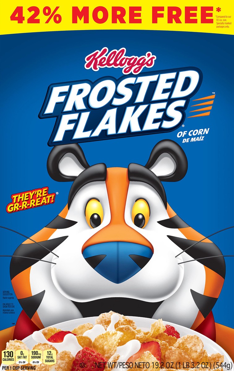 slide 6 of 8, Frosted Flakes Kellogg's Frosted Flakes Breakfast Cereal, 8 Vitamins and Minerals, Kids Snacks, Original, 19.2oz Box, 1 Box, 19.2 oz