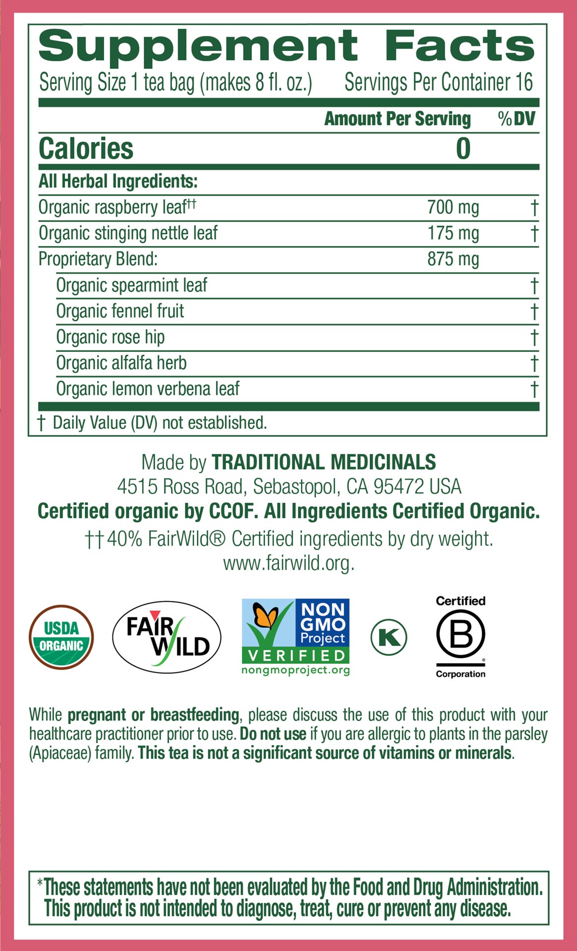 slide 4 of 4, Traditional Medicinals Organic Pregnancy Tea, Caffeine Free Herbal Tea, 16 ct