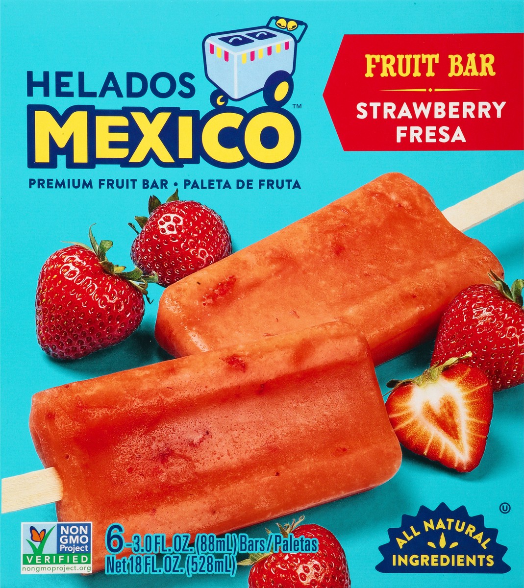 slide 1 of 9, Helados Mexico Premium Strawberry Fruit Bars 6 ea, 6 ct