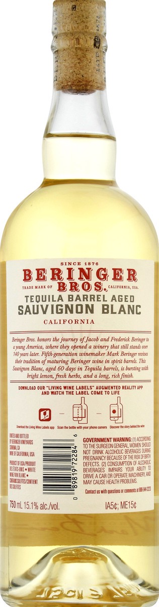 slide 7 of 9, Beringer Bros Sauv Blanc Tequila Barrel Aged, 750 ml