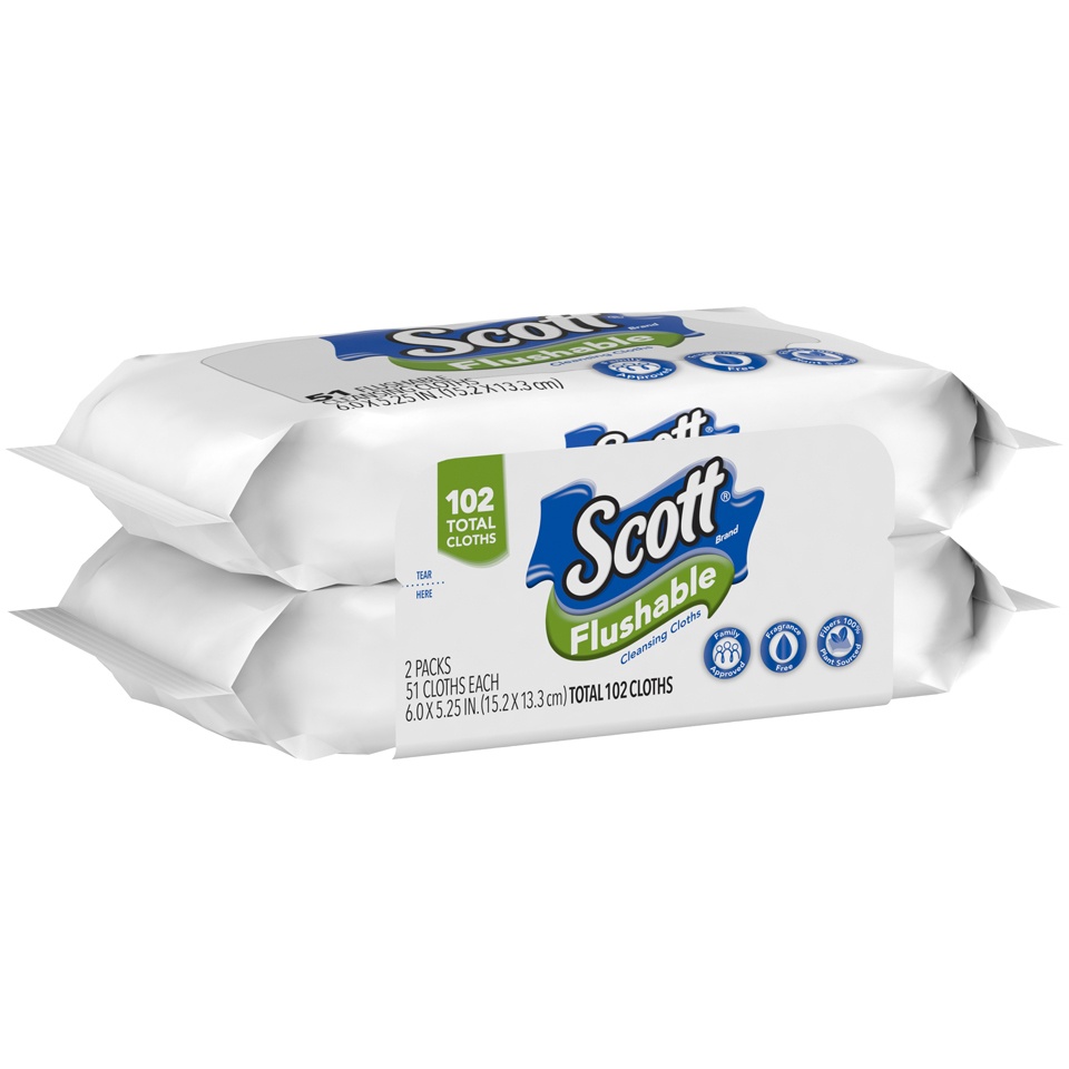 slide 2 of 3, Scott Naturals Flushable Cleansing Cloths, 102 ct