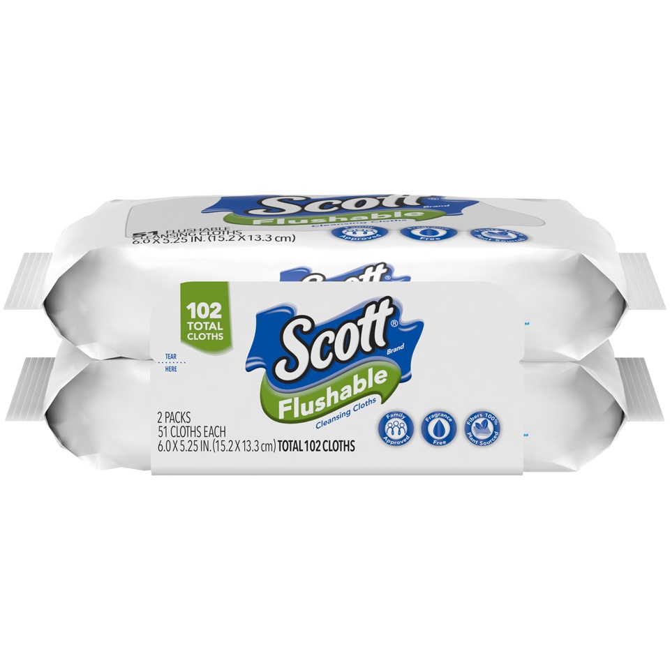 slide 1 of 3, Scott Naturals Flushable Cleansing Cloths, 102 ct