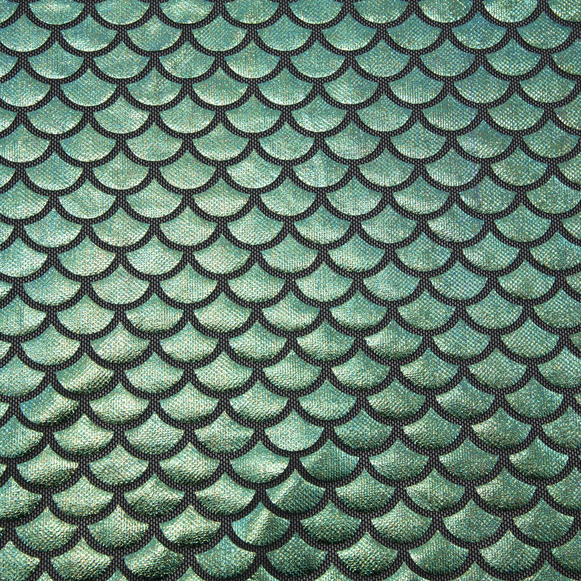 slide 2 of 3, Wyla Green Oil Slick Fish Scales On Black Mesh, 58 in