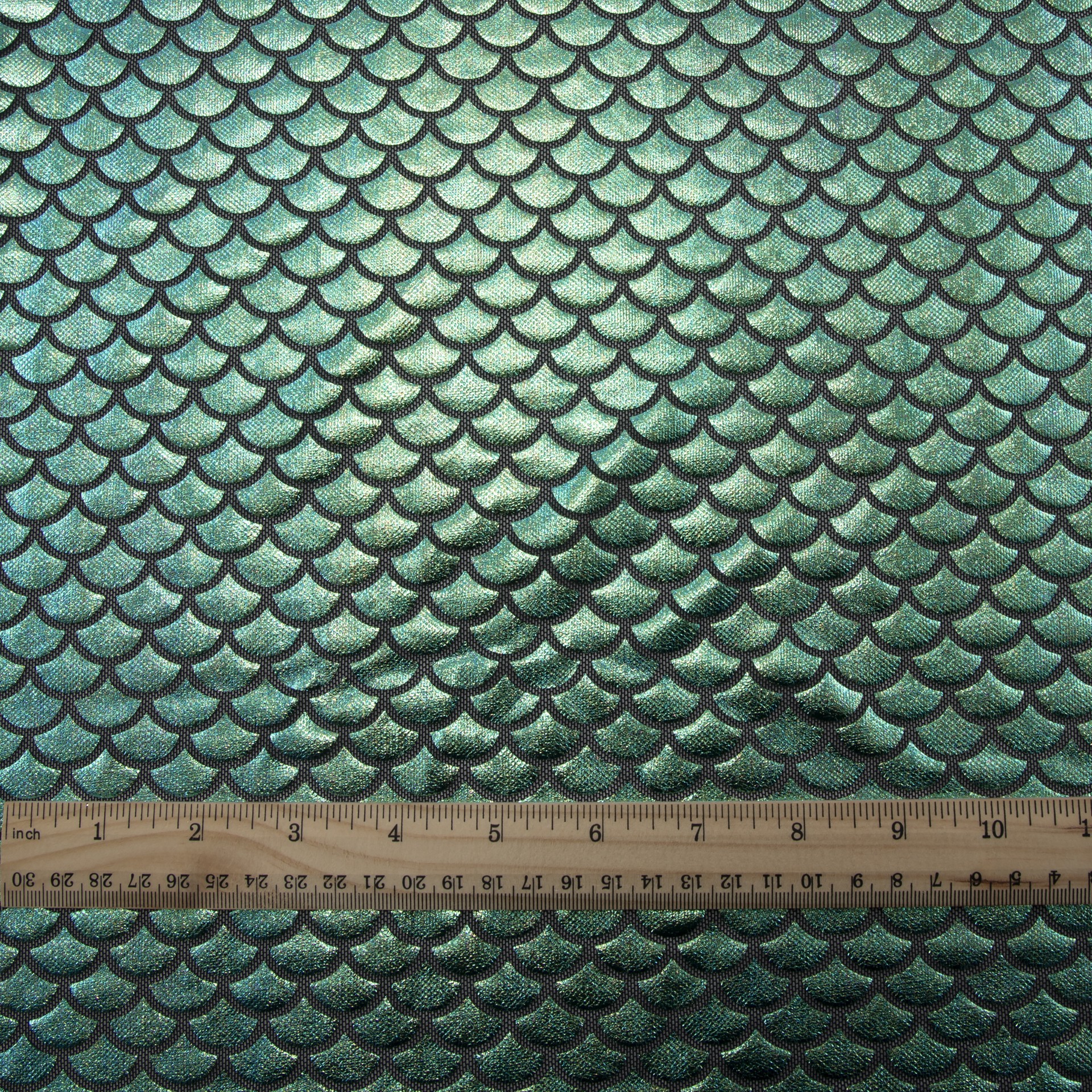 slide 3 of 3, Wyla Green Oil Slick Fish Scales On Black Mesh, 58 in