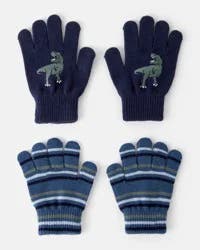 Carter's Boys 2-Pack Dinosaur Winter Gloves - Blue Blue 8-14