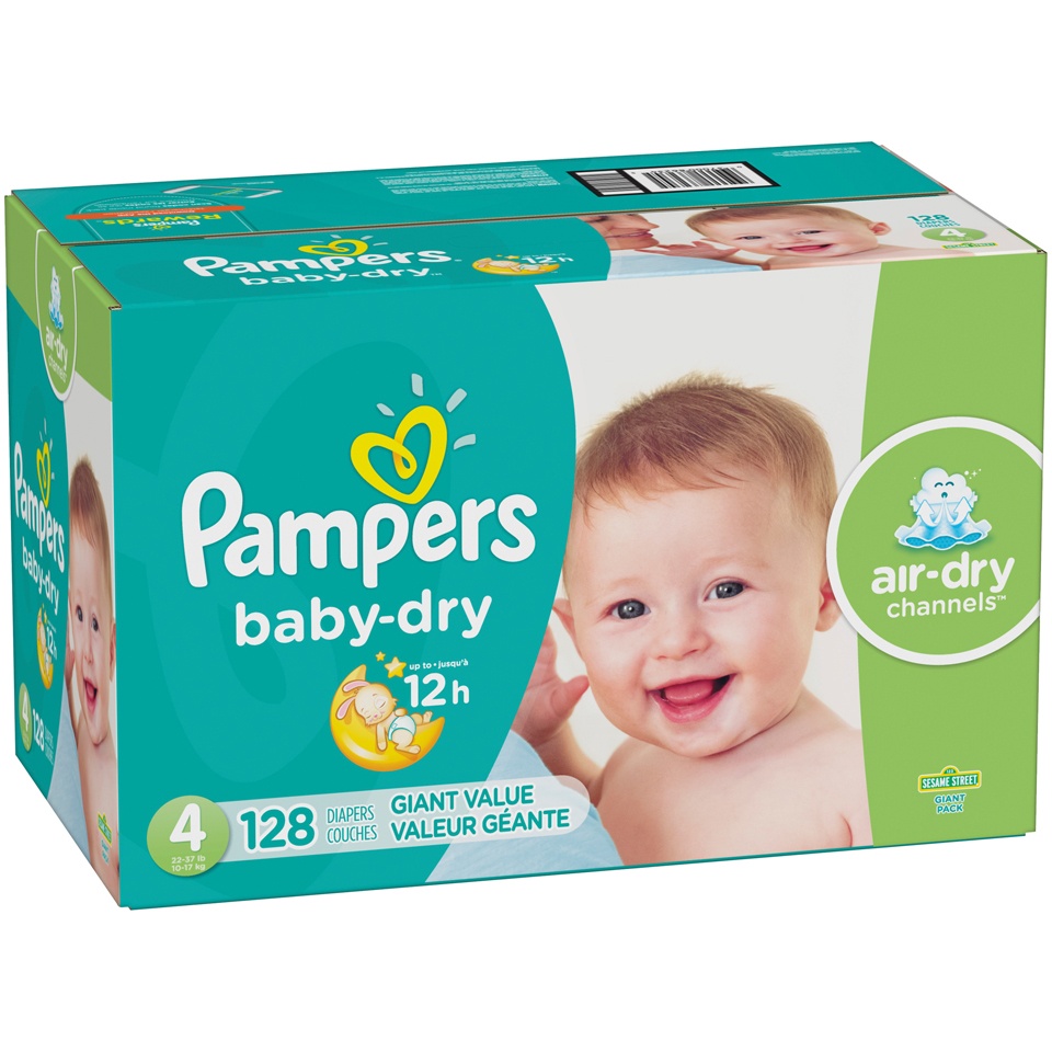 slide 2 of 3, Pampers Baby-Dry Diapers Size 4, 128 ct