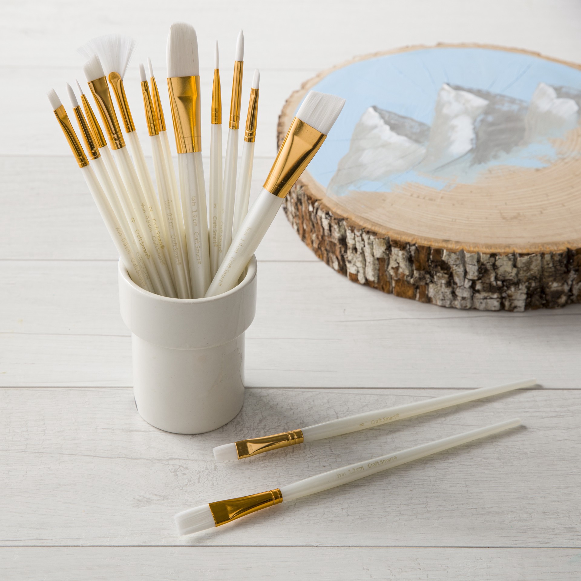 slide 2 of 4, White Taklon 15 Piece Brush Pack By Craft Smart, 15 ct