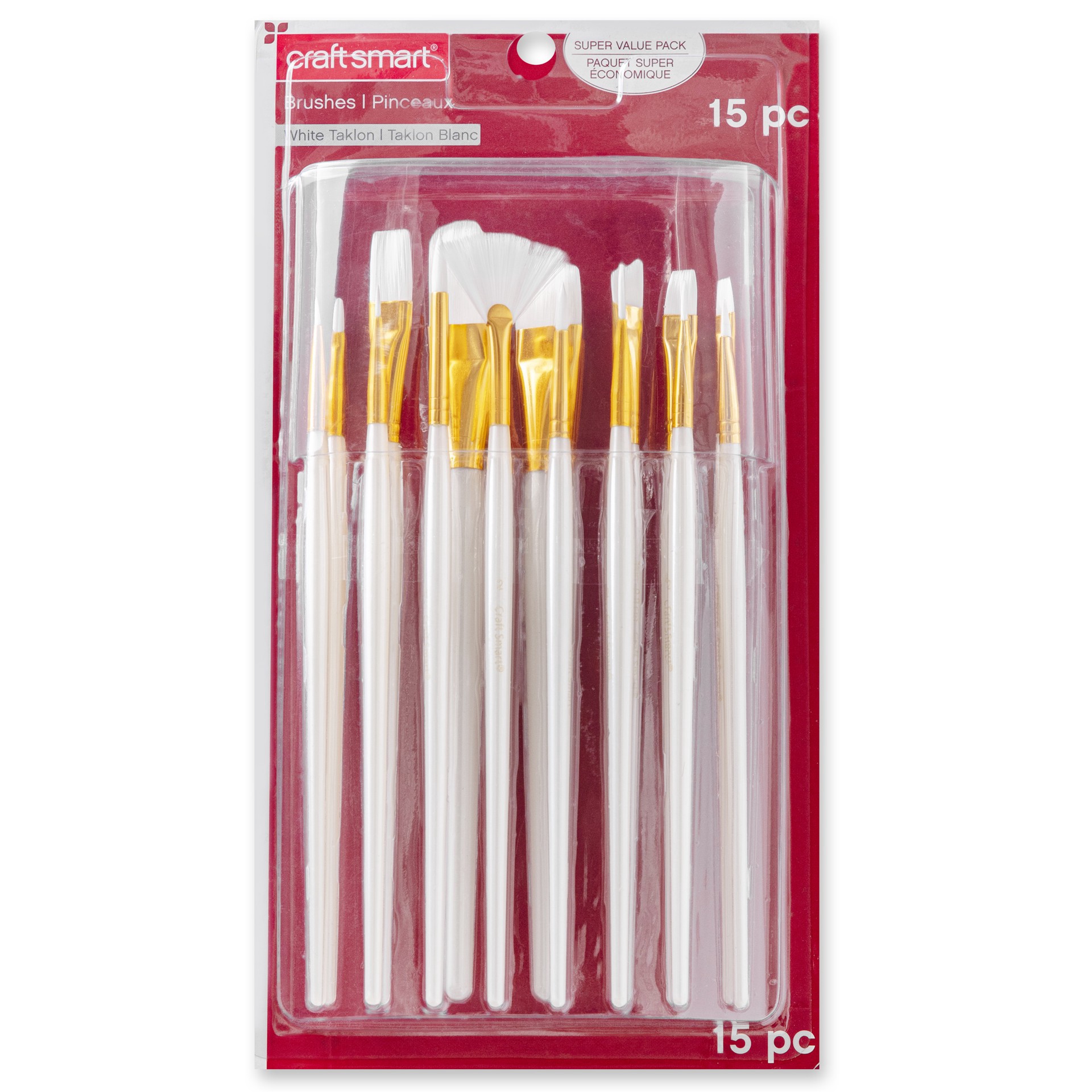 slide 4 of 4, White Taklon 15 Piece Brush Pack By Craft Smart, 15 ct