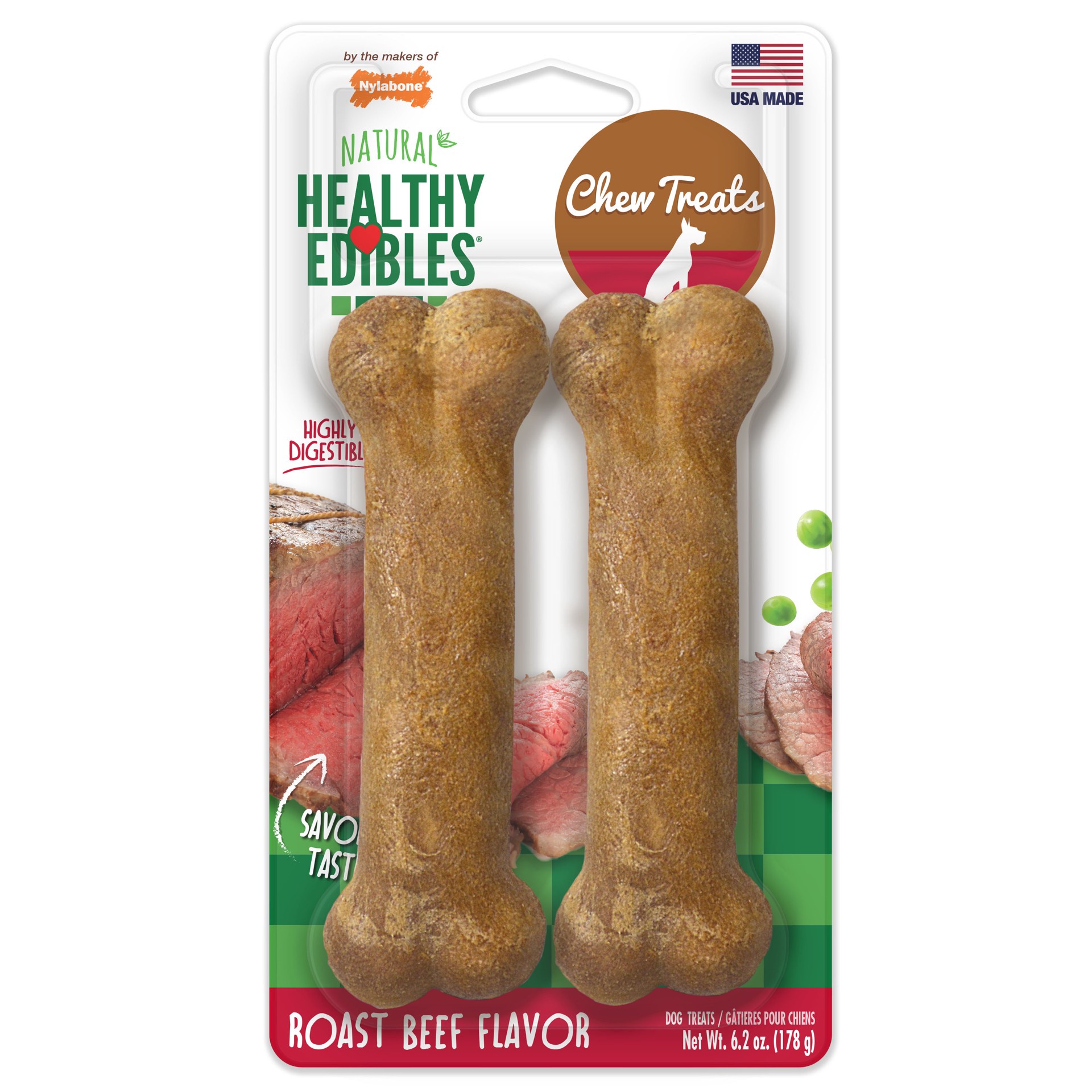 slide 1 of 9, Nylabone Healthy Edibles All-Natural Long Lasting Roast Beef Dog Chew Treats Medium/Wolf - Up to 35 lbs.(1 Count), 2 ct