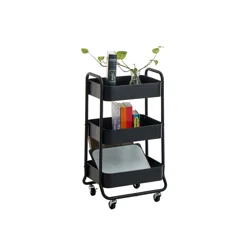 Real Home 3 Tier Metal Utility Cart - Black
