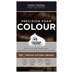 John Frieda Brown Permanent Precision Hair color, Foam Hair Kit, Brown Hair Dye, 5N Medium Natural Brown Hair Color, 1 Application