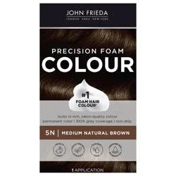 John Frieda Brown Permanent Precision Hair color, Foam Hair Kit, Brown Hair Dye, 5N Medium Natural Brown Hair Color, 1 Application