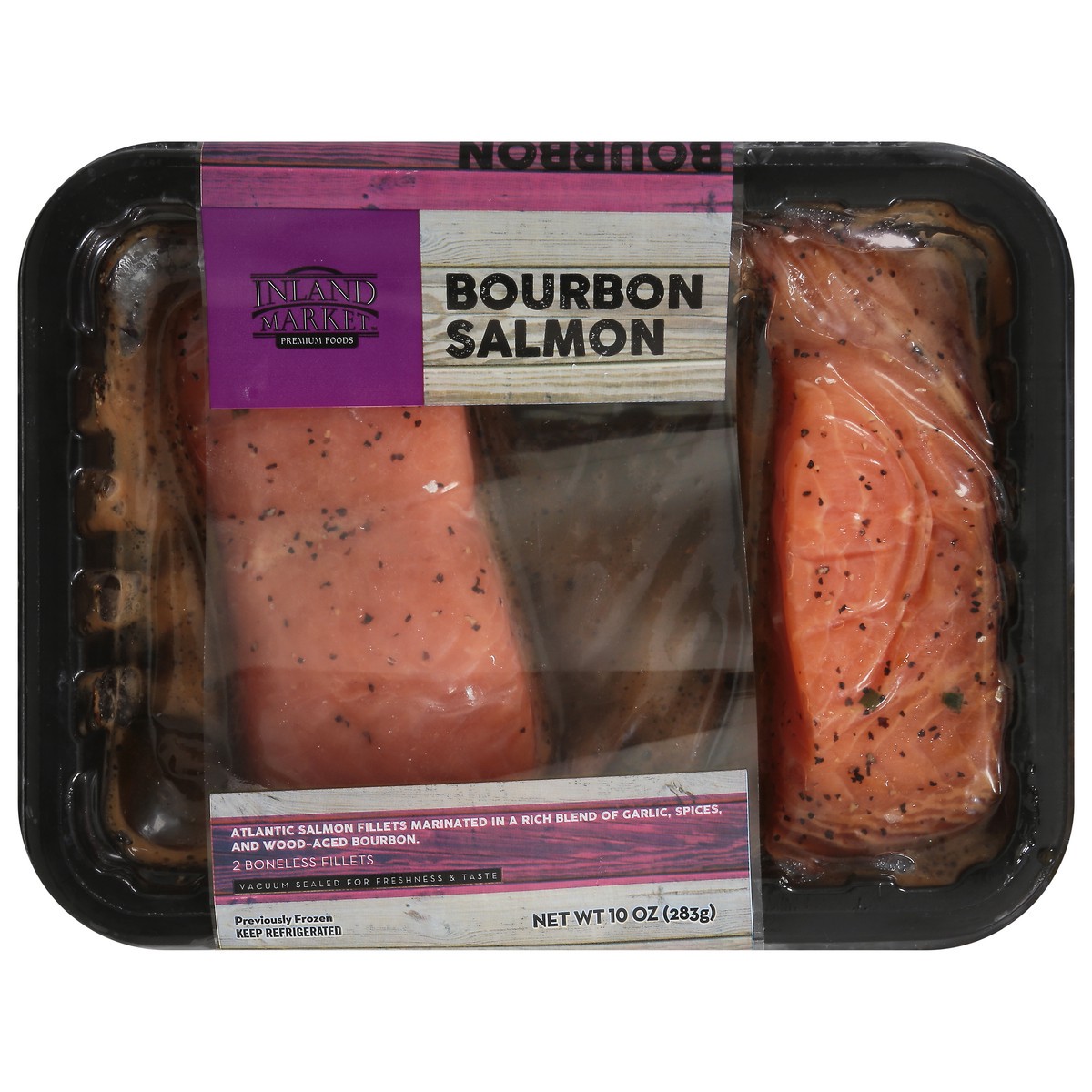 slide 5 of 14, Inland Market Boneless Fillets Bourbon Salmon 2 ea, 10 oz