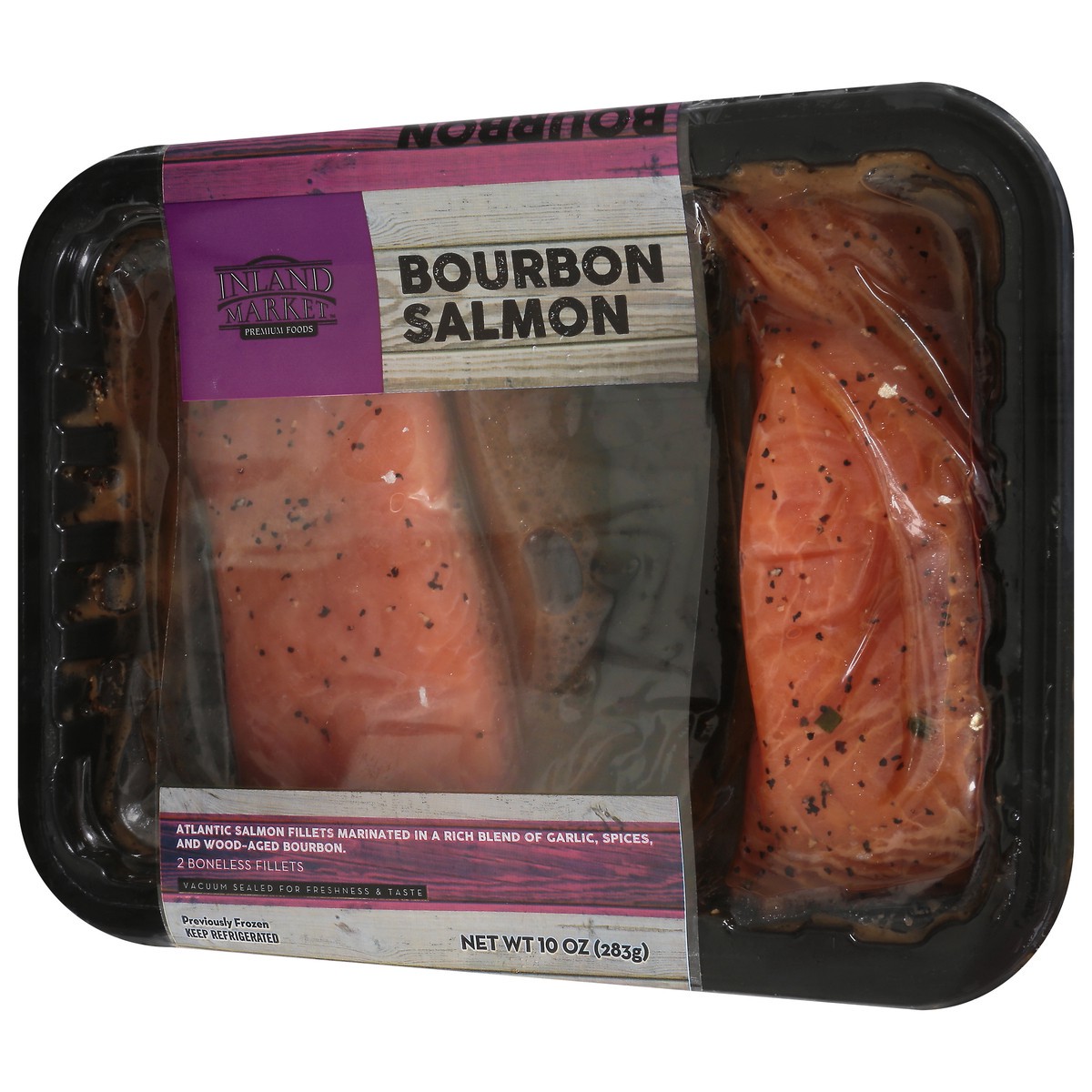 slide 8 of 14, Inland Market Boneless Fillets Bourbon Salmon 2 ea, 10 oz