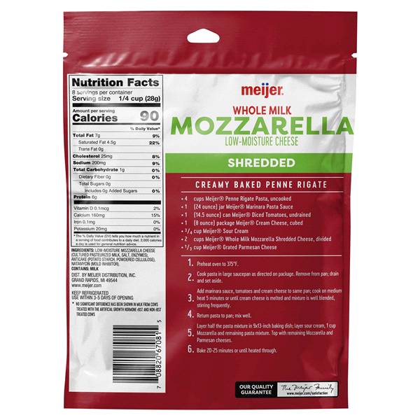 slide 2 of 5, Meijer Shredded Whole Milk Mozzarella Cheese, 8 oz