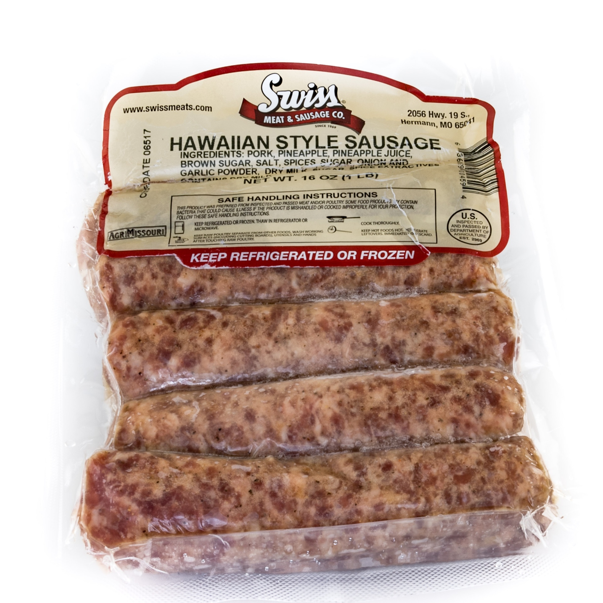 slide 1 of 1, Swiss Meats Hawaiian Sausage, 12 oz