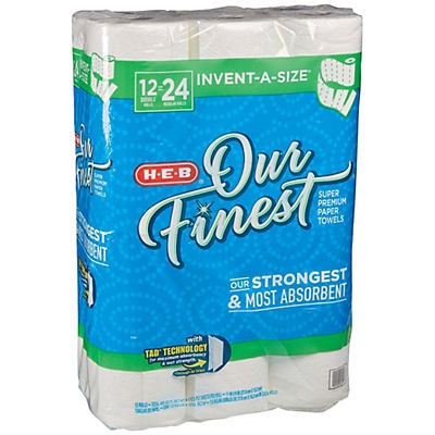 slide 1 of 1, H-E-B Our Finest Invent-a-Size Double Roll Paper Towels, 12 ct