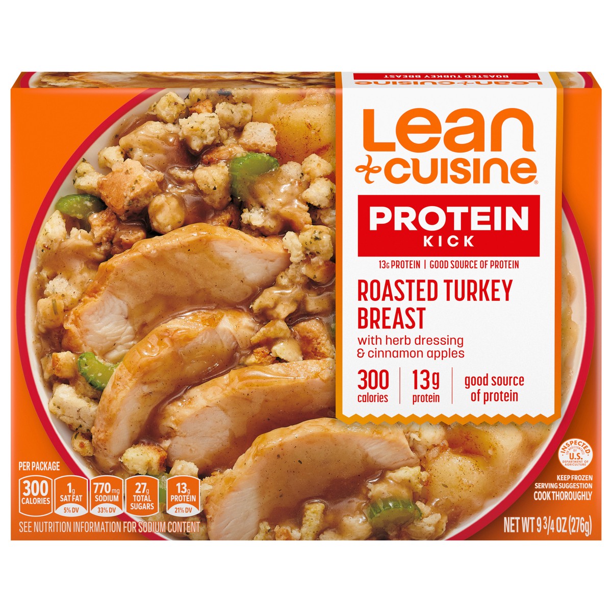 slide 1 of 9, Lean Cuisine Frozen Meal Roasted Turkey Breast, Protein Kick Microwave Meal, Microwave Turkey Dinner, Frozen Dinner for One, 9.75 oz