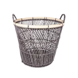 Real Home Round Storage Basket With Bamboo Grey