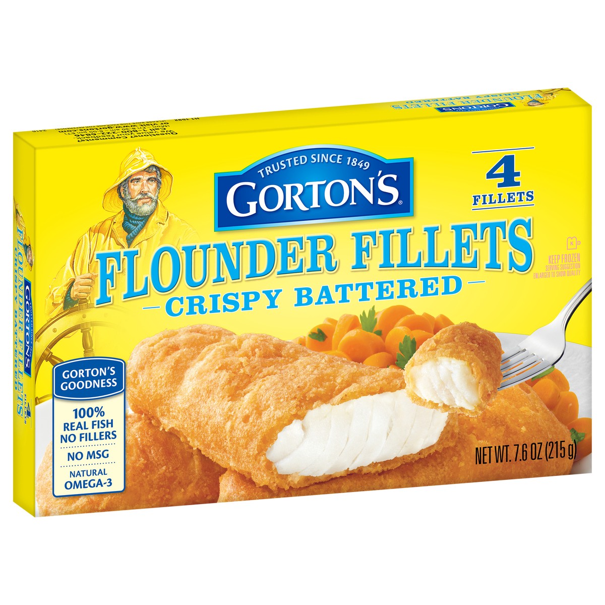 slide 5 of 11, Gorton's Gorton''s Crispy Battered Fish Fillets, Wild Caught Flounder, Frozen, 4 Count, 7.6 Ounce Package, 4 ct