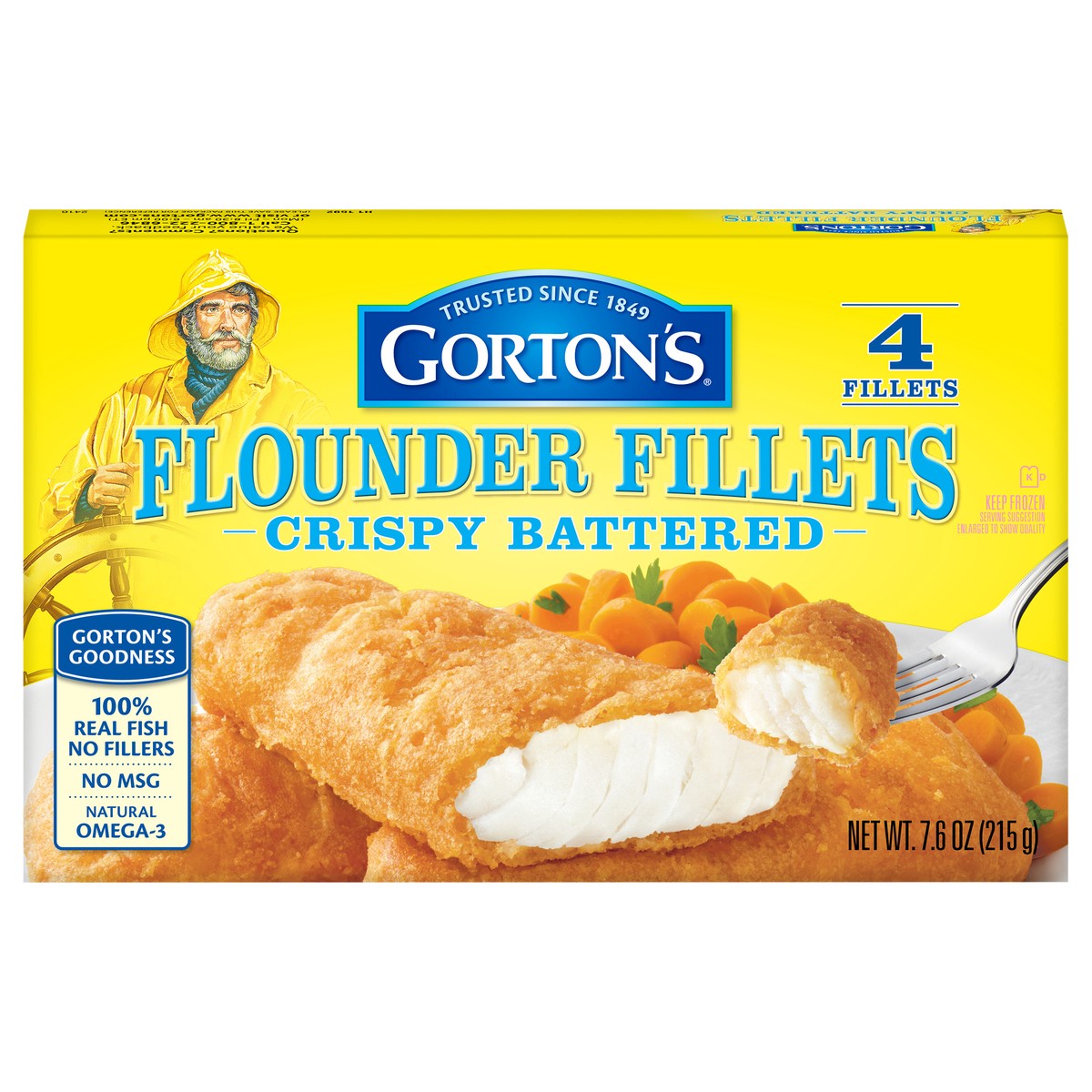 slide 7 of 11, Gorton's Gorton''s Crispy Battered Fish Fillets, Wild Caught Flounder, Frozen, 4 Count, 7.6 Ounce Package, 4 ct