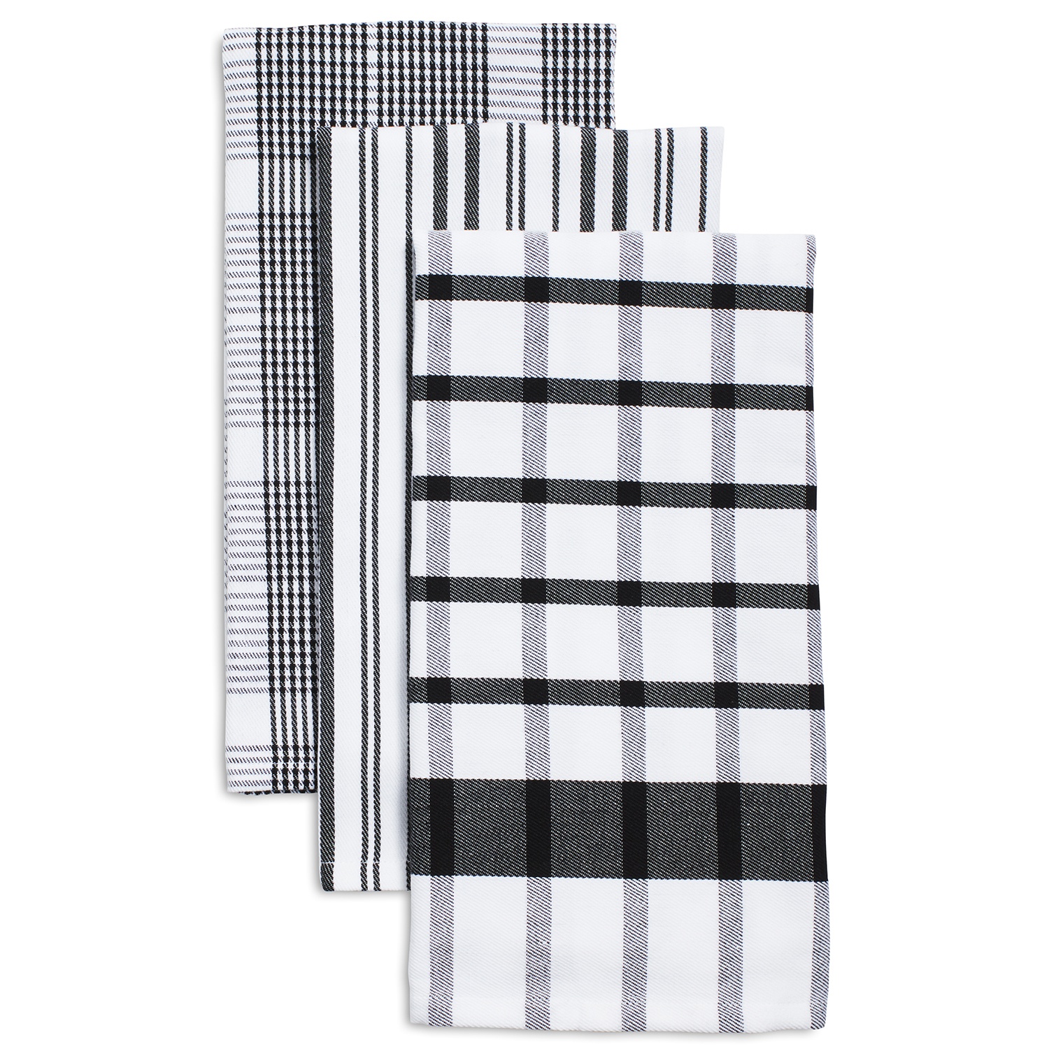 slide 1 of 1, Sur La Table Assorted Twill Kitchen Towels, Black, 3 ct; 28 in x 20 in