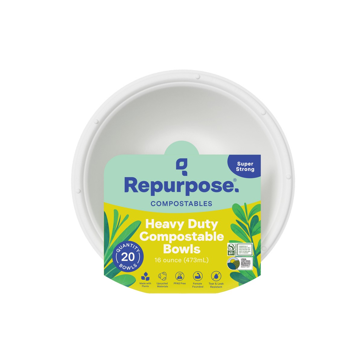 slide 1 of 9, Repurpose 16 oz Compostable Bigger Bowl, 20ct, 20 ct; 16 oz