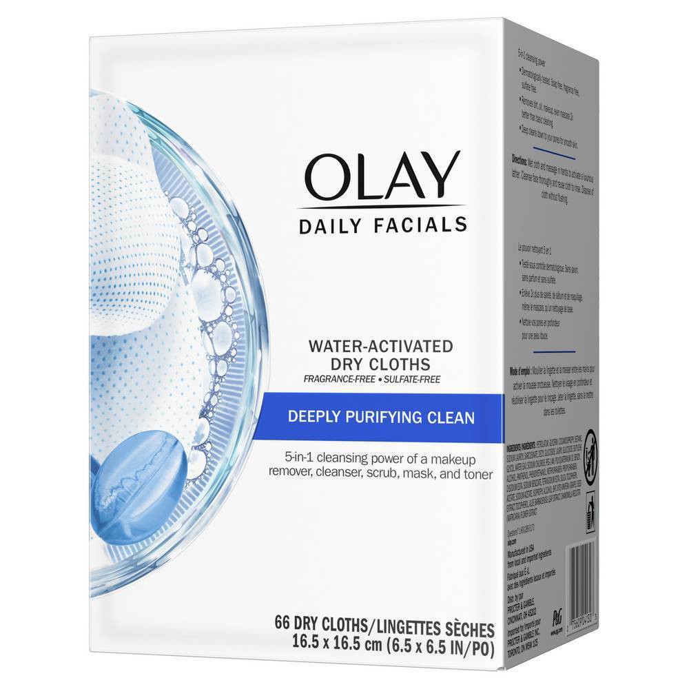 slide 2 of 7, Olay Daily Facials Deeply Purifying Cleansing Cloths, Fragrance-Free, 66 Count, 66 ct