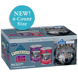 Blue Buffalo Wilderness High Protein Beef and Chicken & Salmon and Chicken Wet Dog Food Variety Pack for Adult Dogs, Grain-Free, 12.5 oz Cans (6 Pack)