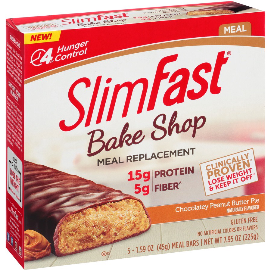 slide 7 of 8, SlimFast Bake Shop Meal Bars Chocolatey Peanut Butter Pie, 5 ct; 1.59 oz