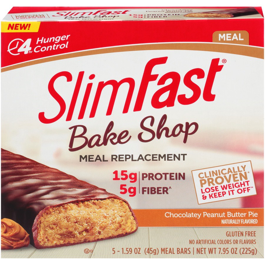 slide 1 of 8, SlimFast Bake Shop Meal Bars Chocolatey Peanut Butter Pie, 5 ct; 1.59 oz