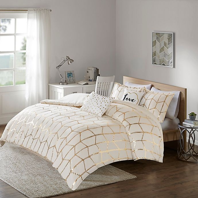 slide 1 of 10, Intelligent Design Raina Full/Queen Duvet Cover Set - Ivory/Gold, 1 ct