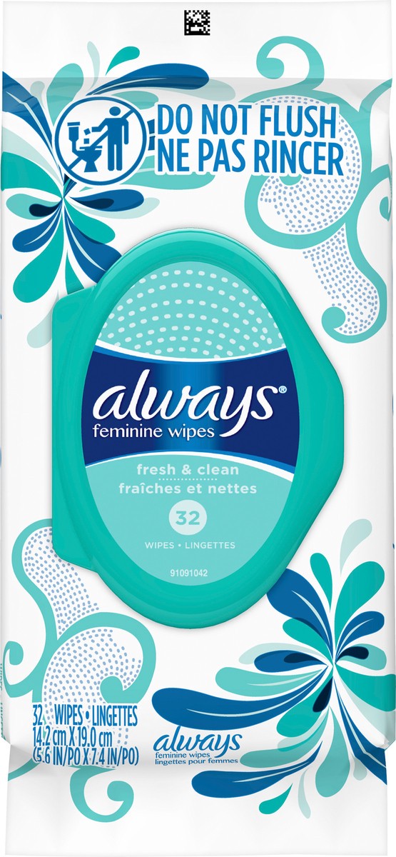 slide 3 of 3, Always Fresh & Clean Feminine Wipes, 32 ct