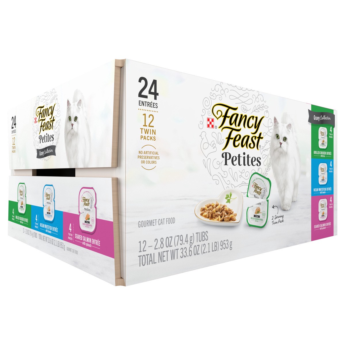 slide 4 of 9, Fancy Feast Purina Fancy Feast Gourmet Wet Cat Food Variety Pack, Petites Gravy Collection, break-apart tubs, 24 servings, 2.1 lb