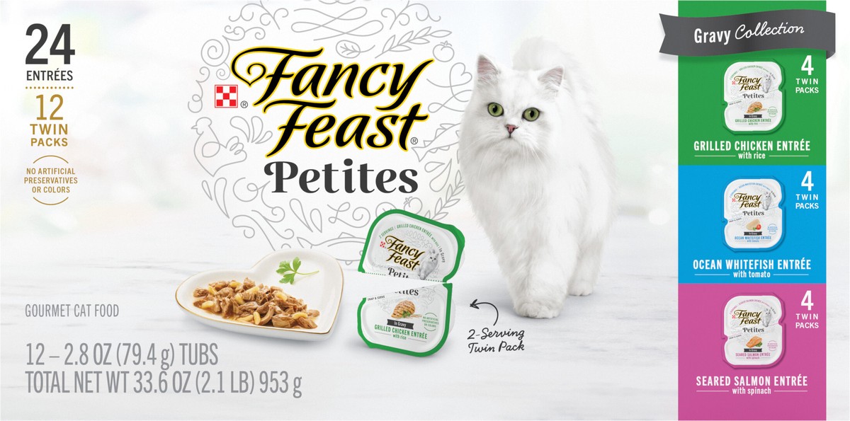 slide 6 of 9, Fancy Feast Purina Fancy Feast Gourmet Wet Cat Food Variety Pack, Petites Gravy Collection, break-apart tubs, 24 servings, 2.1 lb