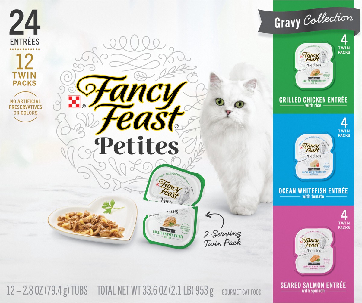 slide 2 of 9, Fancy Feast Purina Fancy Feast Gourmet Wet Cat Food Variety Pack, Petites Gravy Collection, break-apart tubs, 24 servings, 2.1 lb