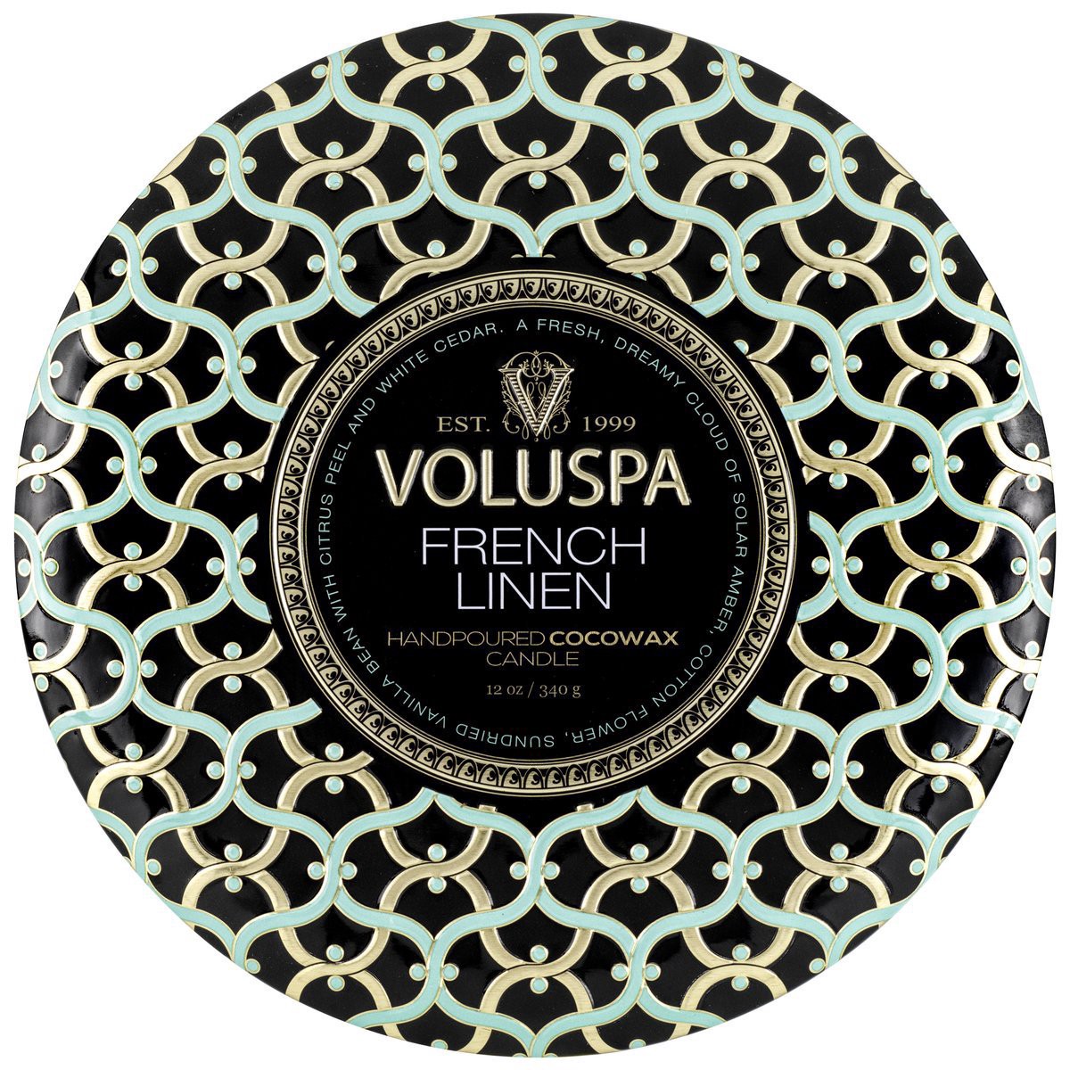 slide 1 of 1, Voluspa French Linen 3 Wick Tin Candle, 12 oz