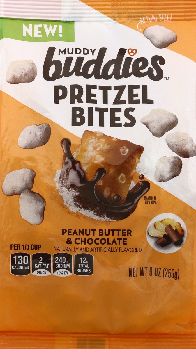 slide 9 of 10, Chex Muddy Buddies Peanut Butter & Chocolate Pretzel Bites, 9 oz