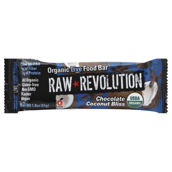 slide 1 of 1, Raw Revolution Chocolate Coconut Bliss Organic Live Food Bar, 2.2 oz