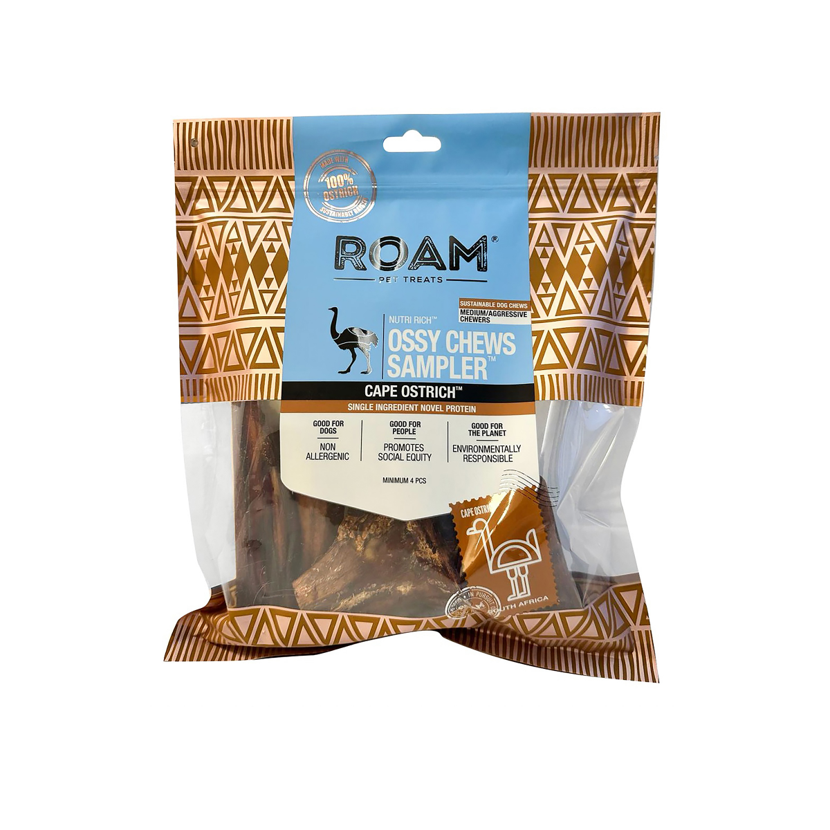 slide 1 of 2, ROAM Exotic Ossy Chews Sampler Adult Dog Chew Treats - Ostrich, 4 ct