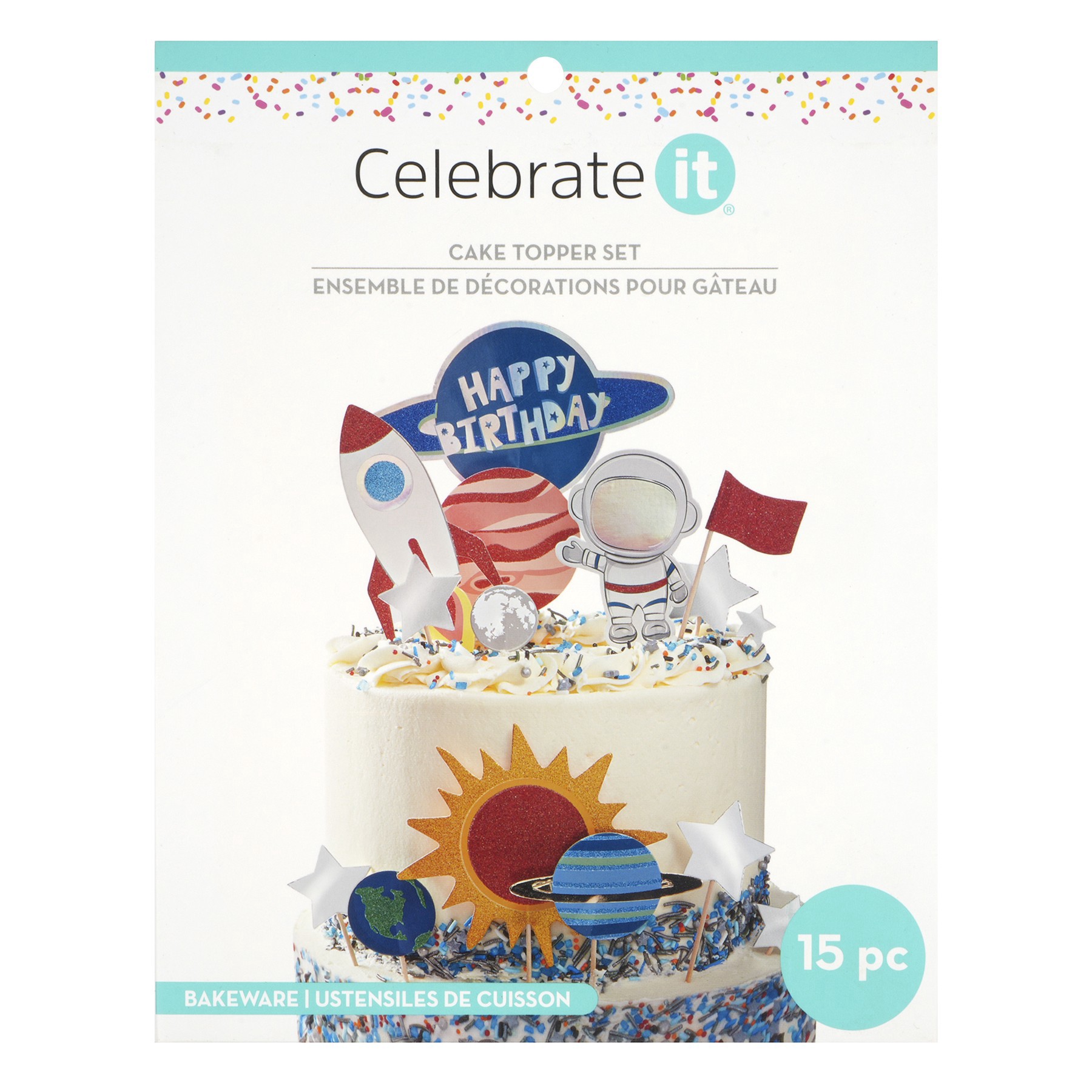 slide 2 of 2, Outer Space Birthday Cake Topper Set By Celebrate It, 4.5 in x 2 in