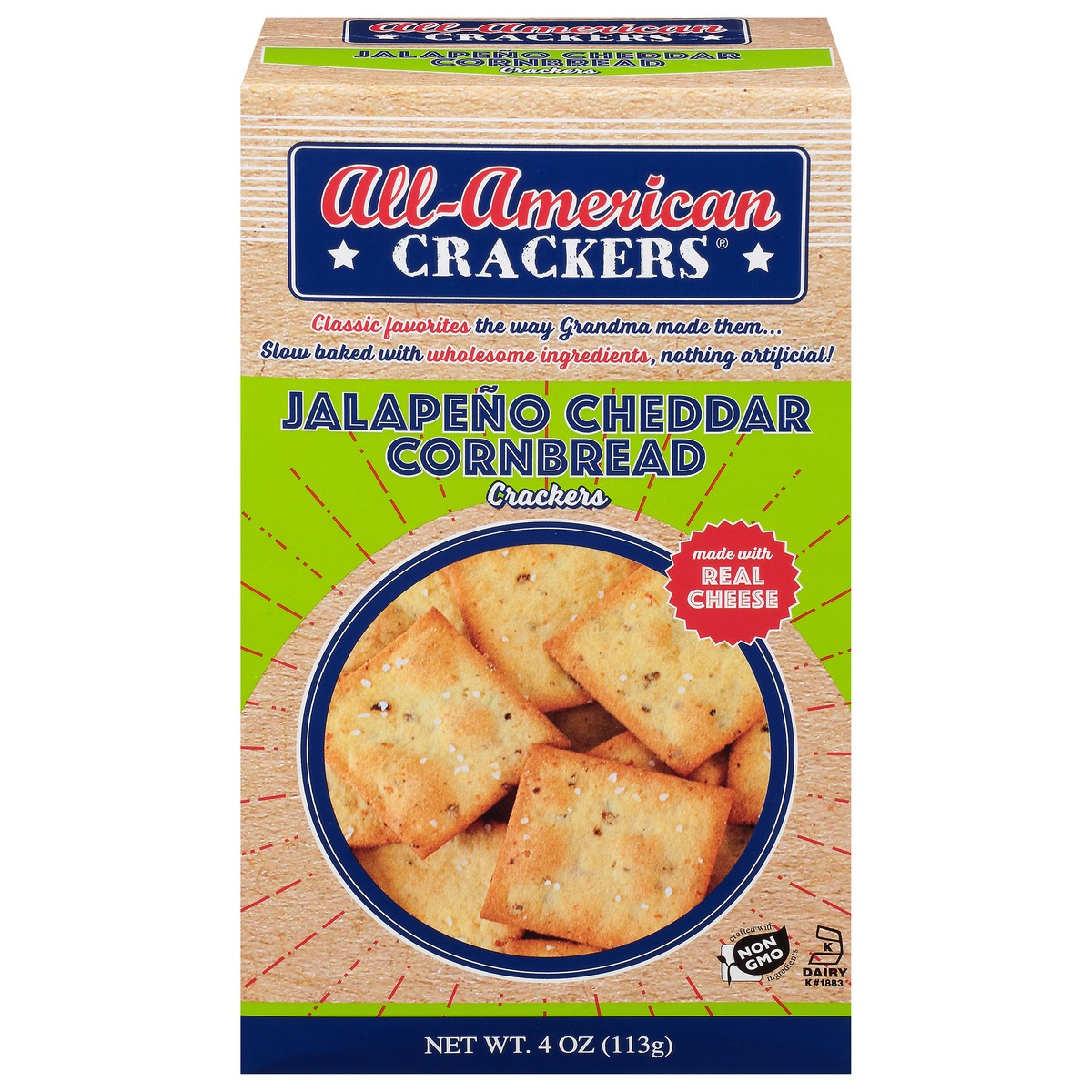 slide 12 of 13, All-American Crackers Jalapeno Cheddar Cornbread Crackers 4 oz, 4 oz