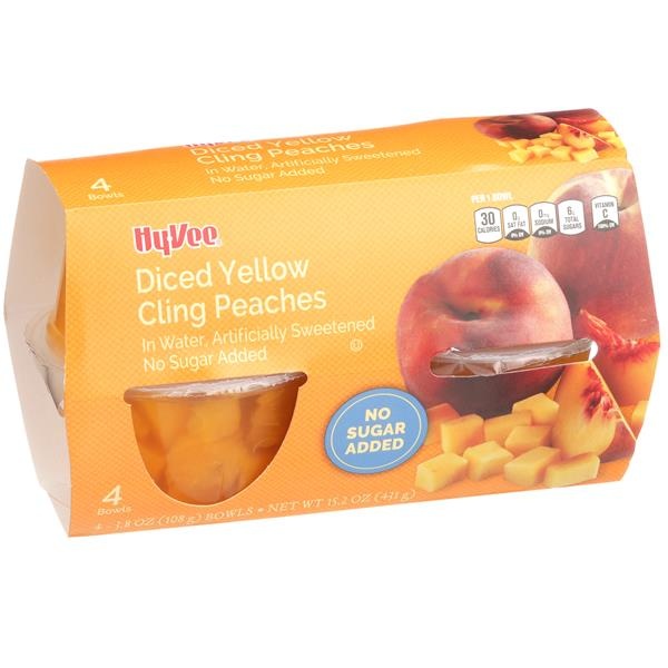 slide 1 of 1, Hy-vee Sweetened Diced Yellow Cling Peaches In Water - 15.2 oz, 15.2 oz